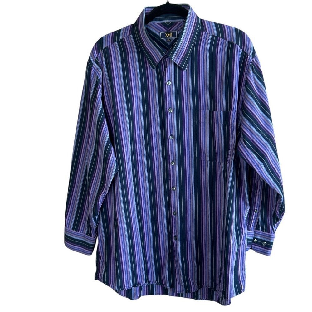 XMI Vintage Men's Purple Striped Long Sleeve Size 17 32/33